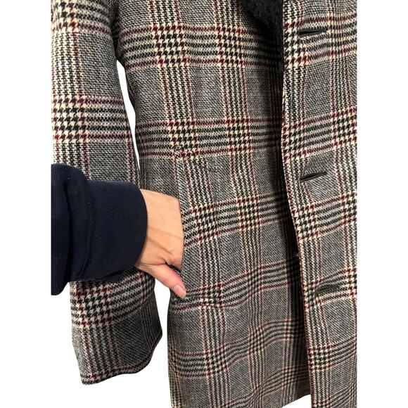 Huckberry Vintage M Plaid Wool Shearling Coat $550 Wide Lapel Long Jacket Gray - Picture 6 of 11